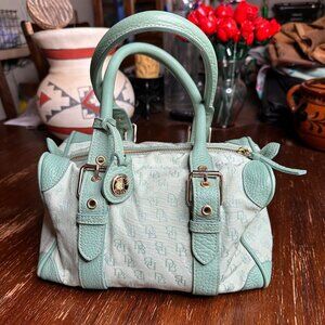 Vintage Dooney & Bourke Mint Green Monogram Shoulder Bag With Textured Leather T